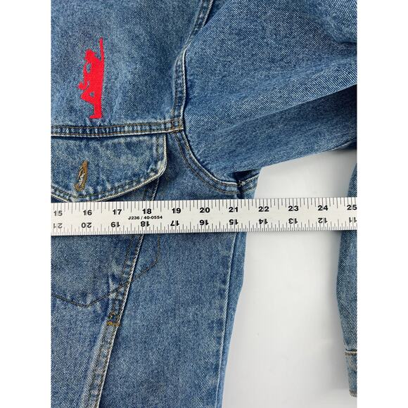 Vintage MBA Jean Jacket Mens Extra Large Light Blue Denim Y2K Band Saxophone - Picture 8 of 14